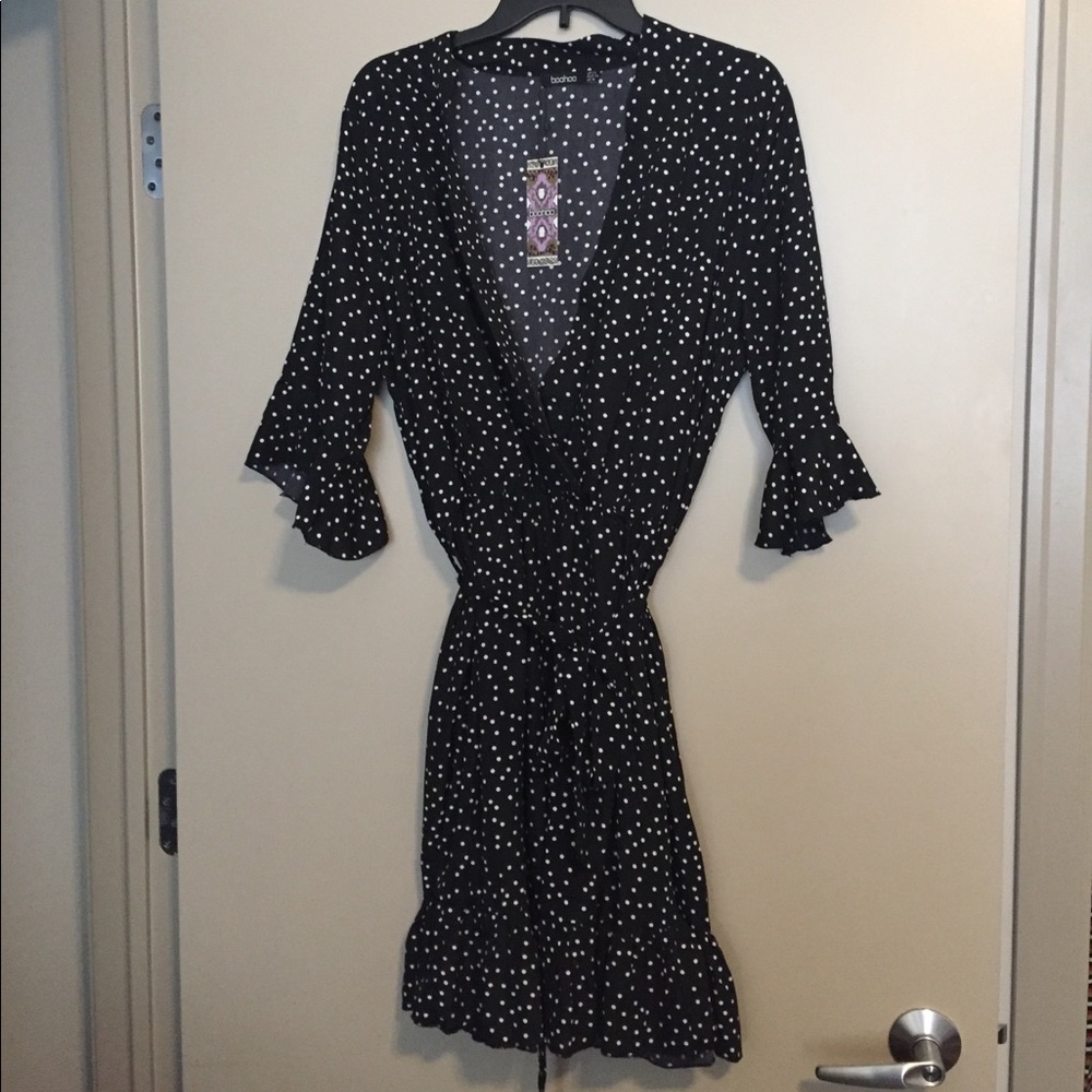 Boohoo Plus Spotty Wrap Skater Dress